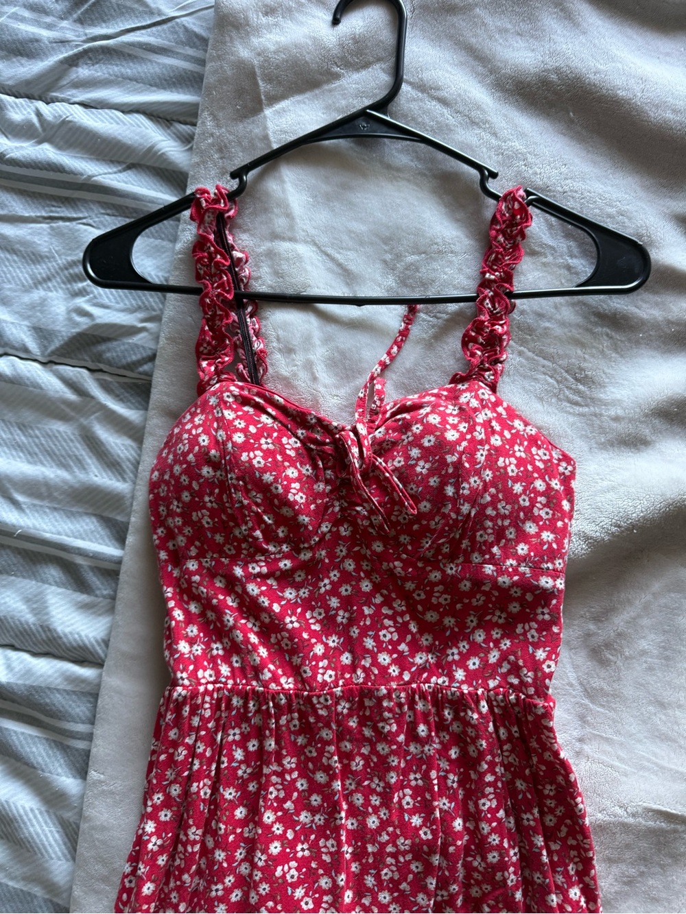 AUW Red Floral Sundress with Ruffled Straps